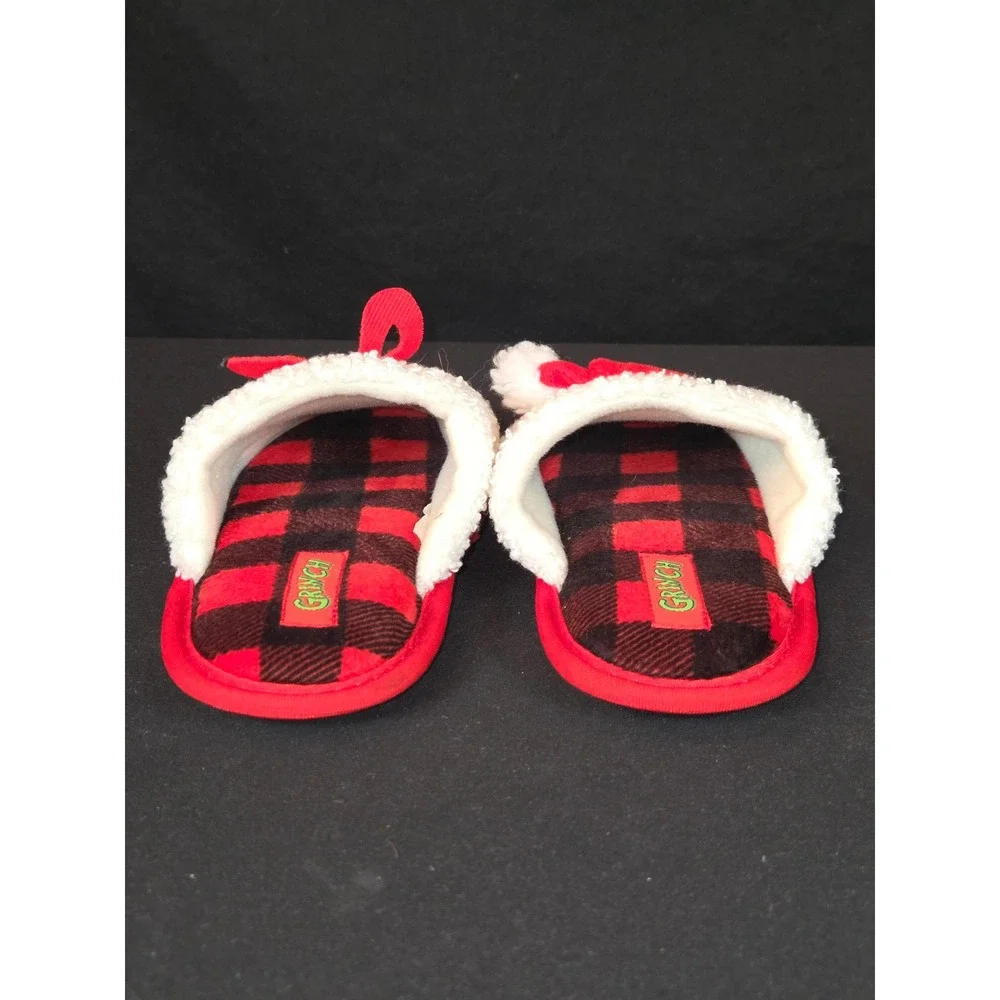 Grinch & Cindy Lou‎ Who Holiday Slippers Cozy Plush Red Plaid Kids Size 11-12